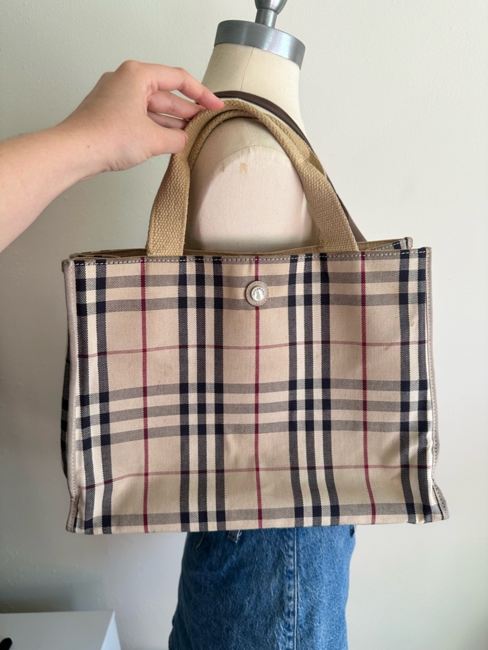 Authentic Burberry Vintage Nova Check Tote Bag Canvas Entrupy Auth Made in Italy